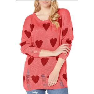 Hearts Off the Shoulder/ Distresses Sweater - XL